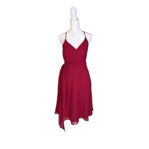 Azazie burgundy spaghetti strap v-neck chiffon bridesmaid dress women’s size 0